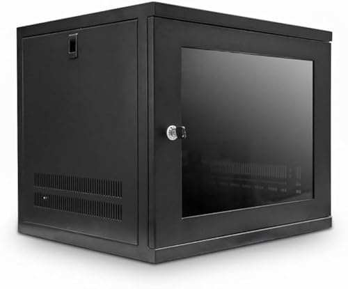 LMS Data Server Rack Data Cabinet - 9U 550mm Deep Wall Mounted 19 Inch Black Storage Rack for Home, Office, Server Room Computer Equipment with Glass Door, Removable Side Panels, Front Lockable Door