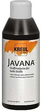 KREUL 91310 - Javana Stoffmalfarbe für helle Stoffe, 250 ml Glas in schwarz, geschmeidige Farbe auf Wasserbasis mit cremigem Charakter, dringt fasertief ein, waschecht nach Fixierung
