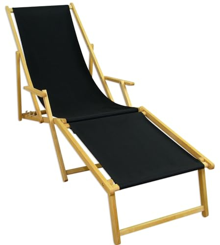 Holz-Liegestuhl, Strandliege mit Zubehör nach Wahl Stoff schwarz V-10-305NFußteil