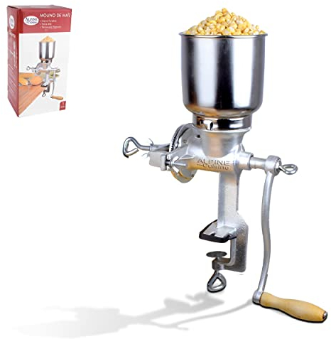 Alpine Cuisine Manual Cast Iron Coffee Grinder 17 High Hopper Multi-Purpose Mill for Corn Nuts Wheat Spices Seed Herbs Heavy Duty for Kitchen Homes & Restaurant, Silver