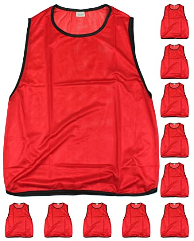 SPORTIKEL24 Trainingsleibchen für Jugendliche – Rot – 11er Set – für Fußball, Schule & Verein – robust & leicht