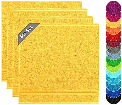 Lashuma Geschirrtücher 100% Baumwolle 50x50cm Gelb, Linz 4er Set Frottee Trockentücher für Hände | 450 gsm Frottee aus 100% Baumwolle für Küche als Händehandtuch