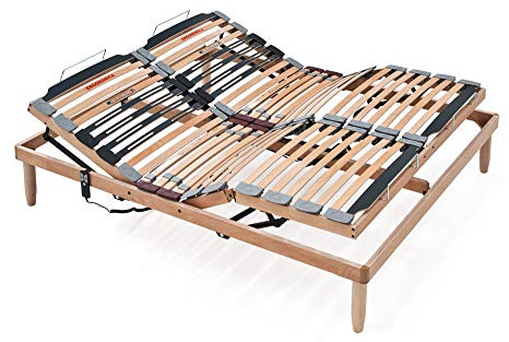 EVERGREENWEB Electric Bed Base 160x195 cm Solid Orthopedic Slatted Bed Frame Adjustable 56 Strong Wooden Slats with Shock Absorber and Hardness Regulation for all Beds
