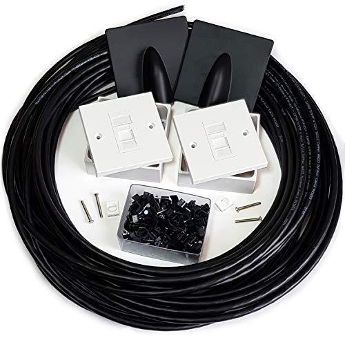 25m CAT6a Router/Internet Extension Kit - Outdoor/External Pure Copper Cable – RJ45 Data/LAN Wall Face Plate Sockets – Ethernet Wire Modem WiFi Extender
