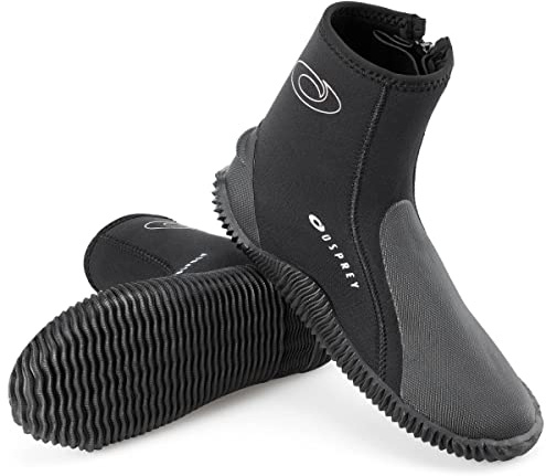 Osprey Stivali da muta con cerniera, 5 mm, in neoprene, per uomo e donna, con punta e tallone rinforzati