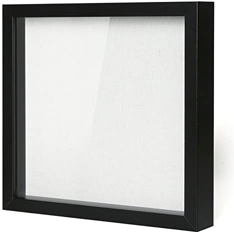 Muzilife 12x12 Shadow Box Picture Frame with Linen Board - Deep Wood & Tempered Glass Display Case Memory Box Baby Sports Memorabilia, Pins, Awards, Medals, Wedding, Tickets and Photos (Black)