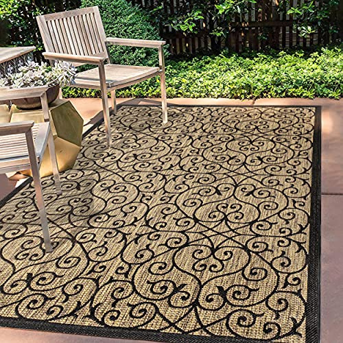 JONATHAN Y Madrid Vintage Filigree Strukturierte Weave Innen-/Außenseite Area Rugs, Polypropylene, 120 X 180 cm, Black/Khaki