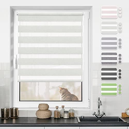 Doppelrollo klemmfix ohne Bohren Duo Rollo Natur 110x120cm(BxH)-Stoffbreite 106cm Fensterrollo Klemmrollo Springrollo Rollos für Fenster ohne & mit Bohren