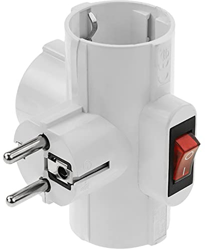 BeMatik - Prise Triple Schuko 220VAC Blanche avec Interrupteur