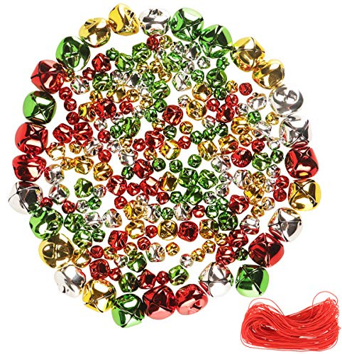 YiYa 200Pcs Weihnachtsklingelglocken Bunte Bastelglocken DIY Glocken, für Weihnachtsfest Dekoration Kranz Ferienhaus Dekoration (Mehrfarbig, 1CM, 1,5CM, 2,5CM)