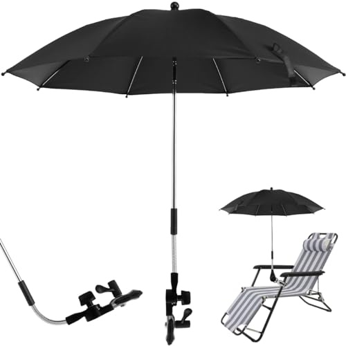 Alongen Ombrelle universell barnvagn anti-UV, 50+ parasoll, barnvagn, parasoll, med justerbar klämma och justerbar arm, solskydd, diameter 75/82 cm, för utomhusbruk, strand, trädgård, svart, 75CM