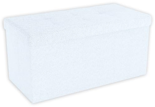 INTIRILIFE Faltbare Sitzbank 76x38x38 cm in Schnee WEIß - Sitzwürfel mit Deckel und Stauraum aus Stoff mit Mulden - Sitzcube Fußablage klappbare Aufbewahrungsbox Truhe Sitzhocker