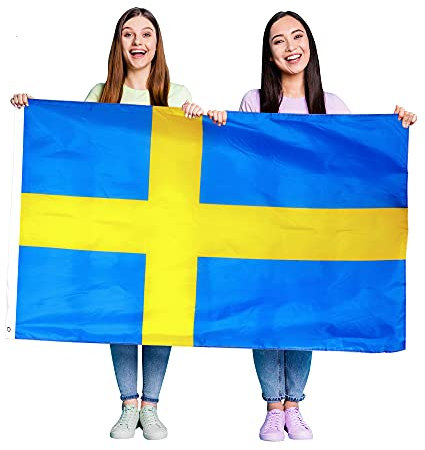 1 x bandiera della Svezia, bandiera svedese grande con occhielli circa 10,5 x 7,5 m, calcio, rugby, eventi sportivi, feste di strada, feste e celebrazioni