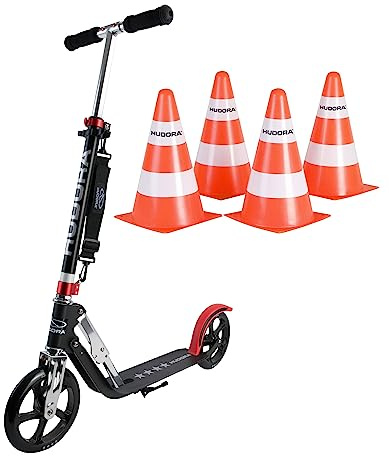 HUDORA BigWheel 205 Scooter inklusive Bundle - Tretroller für Kinder und Erwachsene - Roller ab 6 Jahre - Cityroller bis zu 100 kg - Klappbar & Höhenverstellbar - Mit Tragegurt