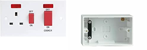 Mr.Gadget Solutions 1 Gang 45 Amp Double Cooker Wall Switch Socket Unit with Two Red Neon Power Indicators With 47MM Back Box- White