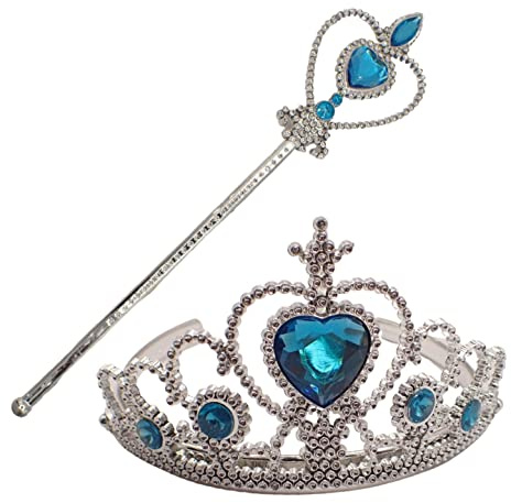 Topkids Accessories Sparkly Wand & Crown Set, Tiara for Girls & Kids, Magic Dress Up Costumes, Dressing Up Wands, Princess Queen Fairy Headband & Wands, Women Halloween (Blue Hearts)