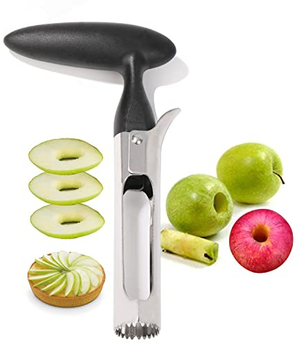 Obsoorth Small Apple Corer Tool Stainless Steel Cool Kitchen Gadgets Fruits Core Remover for Coring Pears Tomatoes Bell Peppers Fuji Honeycrisp Gala Cupcake Small Vegetables - Black