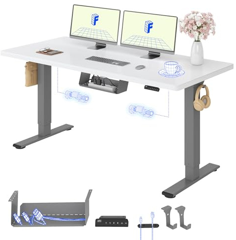 FLEXISPOT Höhenverstellbarer Schreibtisch elektrisch, Doppelmotor 140x80 cm | 25 mm einteilige Tischplatte, Kabelmanagement&Memory-Funktion, ergonomischer Büro-&Computertisch, elektrisch höhenverstellbar