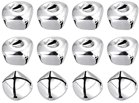 sourcing map Cascabeles, 3/4(20mm) 12uds Pequeñas Campanas para Artesanías Bricolaje Navidad, Vacaciones Decoración, Musical Fiesta, Hogar, Festival, Boda, Plateado Tono