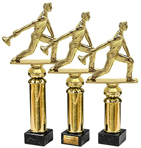 eberin · Eisstock Pokale mit oder ohne Gravur · Eistockschießen Cup · Eisstockspieler auf Goldsäule/Marmor schwarz · Trophäe · Auszeichnung · Pokal in 3 Größen erhältlich ·