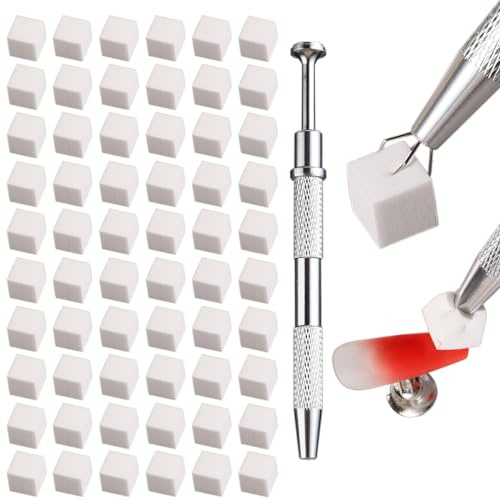 Fcozpjk Soft Sponges with Grabbing Pen for Ombre and Aura Nail Art with Brush, Professional Manicure Nail Art Tools Accessories Supplies, 100 Pieces