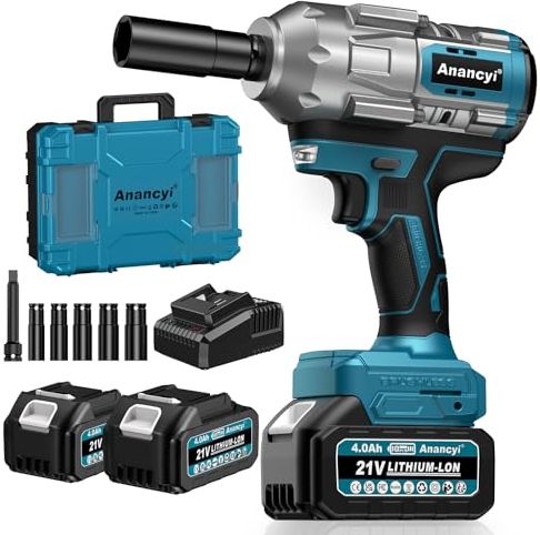Anancyi Akku Schlagschrauber 1300Nm mit 2x 4000mAh Akkus Kompatible mit Maki Akku 18V, 1/2 Zoll Bürstenloser Motor Drehschlagschrauber für LKW PKW, 6 Stecknüsse (17-24mm,5 Zoll Verlängerungsstange)