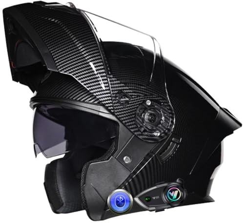 Bluetooth Motorradhelme, Klapphelm Motorrad Vollvisierhelm mit Doppelvisier, Männer Frauen Geräuschunterdrückung Integrierter Helm mit Auto-Antwort, ECE Genehmigt