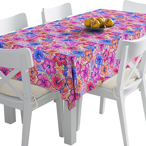 HEKO PANELS Tischdecke 140 x 110 cm Abwaschbar Tischtuch Gartentischdecke Fleckschutz Wasserabweisend Tafeldecke Blumen Hippie