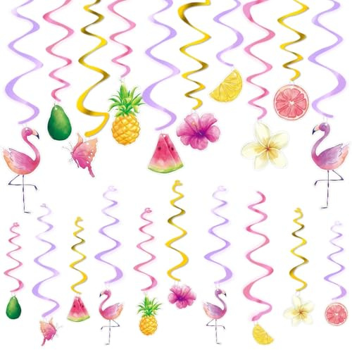 WERNNSAI Flamingo Party Wirbel Deko – 20 Stück Hawaii Geburtstags Dekorationen Kinder Mädchen Flamingo Girlanden Hängende Wirbel Luftschlangen Deckendekorationen Geburtstags Poolparty Deko Zubehör