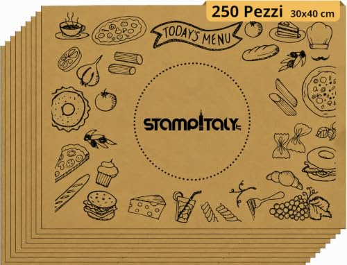 Stampitaly® 250 Tovagliette Monouso Personalizzate 30x40cm con Logo, Made in Italy - Stampa Menù e Grafica - Tovagliette Usa e Getta Personalizzabili per Ristoranti e Bar in Carta Paglia 90 Gr/mq