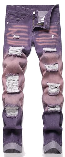 Liuhond - Pantalones de mezclilla para hombre, corte recto, rasgados, desgastados y lavados, 42