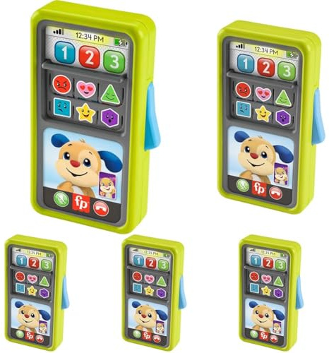 Fisher-Price Baby to Toddler Learning Toy Phone with Lights and Music, 2-in-1 Slide to Learn Smartphone, UK English Version, HNM84 (Pack of 5)