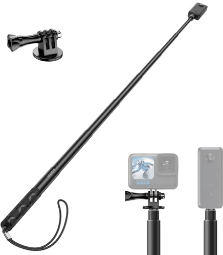 ATUMTEK Invisible Selfie Stick 150cm, Compatible with Action Camera X3, One X/X2, One R/RS, GO2, Hero 12/11/10/9/8/7, Osmo Action, Selfie Stick for Outdoor Sports Air, Adapter Included