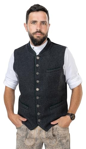 Traditionell väst för herr av ull – lodenväst grå för Oktoberfest | traditionell ullväst för läderbyxor – traditionell gilet benedikt, GRÅ, 58