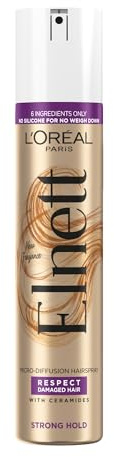 L'Oréal Paris Elnett Hair Spray for Damaged Hair, Enriched with Ceramides, Up to 48h natural strong hold, Protects from hair frizz, 200ml