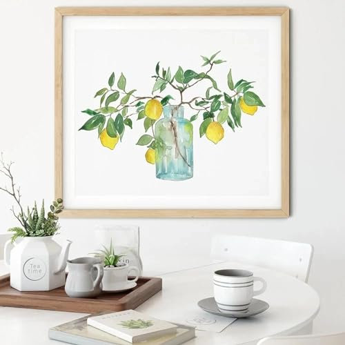 HIPWST Poster und Druck auf Leinwand, abstrakte Gartenfrüchte, Orange, Zitronenbaum, Wandkunst, Bilder, Küche, Heimdekoration, Geschenk, 70 x 100 cm, rahmenlos