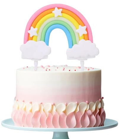 JEKUGOT Rainbow Cake Toppers - Happy Birthday Cake Decorations - Soft Pottery Party Decorations for Birthday Parties