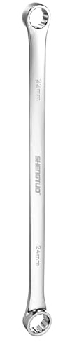 HARFINGTON Double End Box Wrench 22 x 24 mm Metric 12 Point 0 Degree Offset Extra Long Double End Box Ratcheting Wrench CR-V Polished Long Spanner Tools for Repairs
