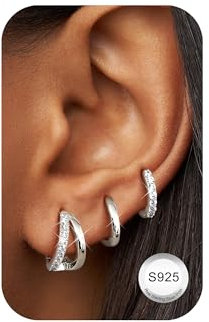 LOLIAS 3 Paar Creolen Silber 925 Klein Hypoallergen Ohrringe Schlafen Kreolen Set Schmuck Damen