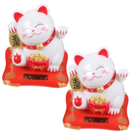 PRETYZOOM 2stücke Solarbetriebene Winkende Katze Zum Basteln Feng-Shui-Katze Chinesische Glückskatze Kunststoffornament Für Auto Zuhause Hotel Und Büro Katzenfigur Für Schreibtisch