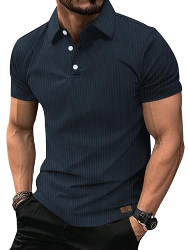 zitysport Polos Hombre Polo Funcional Golf Manga Corta Camisa Transpirable Camisa Hombre Camiseta Básica Hombre Polos de Trabajo Verano Camisa Deportiva Hombre(Azul Marino XL)