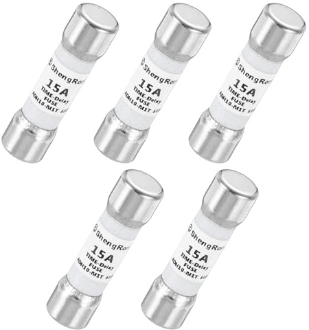 QUARKZMAN 5er Packung Glas Sicherung 15A, Träge Feinsicherung 10X38mm Zeitverzögerungssicherung 600V AC für DIY-Inverter-Schaltkreisplatine