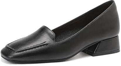 Lizoleor Decollete Donna Tacco Largo Punta Quadrata Senza Chiusura Scarpe Business Moda Pianta Larga Fiocco Stylish Nero Numero 33 EU
