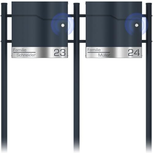 Graviers Design Cassetta postale doppia con campanello radio integrato in antracite RAL 7016 - acciaio inox personalizzata con incisione laser - Cassetta postale da spiaggia chiudibile a chiave