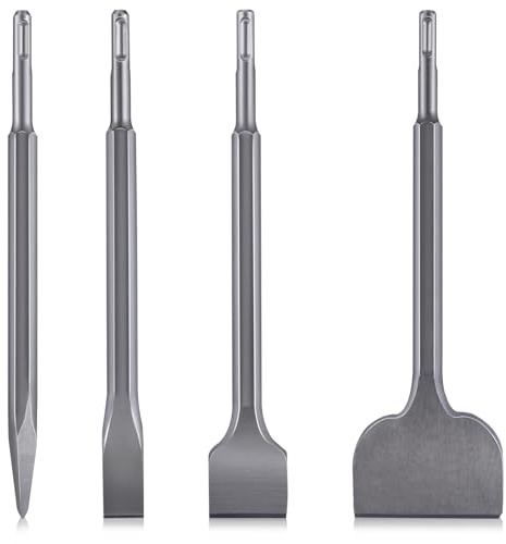 LEONTOOL 4 PCS SDS-Plus Chisel Set, 40CR Steel Rotary Hammer Drill Chisel Bits, Point Flat Thinset Scaling Chisel, 10 Tile Removal Chisels for Chipping and Removing Masonry, Concrete, Brick, Tile