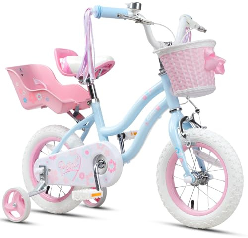 Glerc Vélo Enfant 12 14 16 Pouces pour Filles de 2-8 Ans, Style Princesse avec Pompons de Guidon, Panier et Roues d'appoint