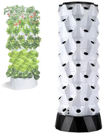 guoyjmm 48/64/80 Pots Hydroponics Tower Set, Indoor Garden Kit with Water Pump, Aquaponics Growing System Kit for Leafy Vegetables and Fruits, DIY Vertical Hydroponic Planters,10Layers