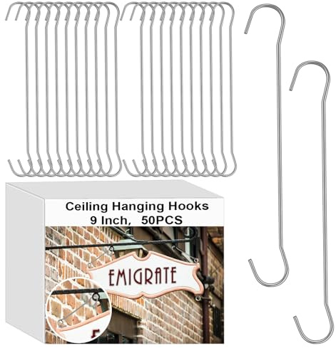 Zonon 50 Pack 9 Inches l Metal Double C Hooks Ceiling Hooks for Banners, Posters, Signs Display Hanger for Ceilings and Windows