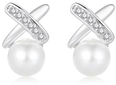 Glintara Ohrstecker Silber 925 Damen, 925 Sterling Silber Schleife Perlen Blumen Ohrringe Mädchen, Schleife Ohrstecker mit Zirkonia, Perleohrringe Kirschblüte Stecker Ohrringe Kinder Schmuck Geschenk