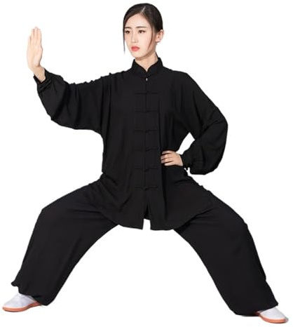 LXHZSY Tai Chi Traje Traje de Tai Chi de algodón Suave for Hombre y Mujer, Uniforme de Artes Marciales Kung Fu Wushu, Chaqueta y Pantalones Wing Chun(Black,S(160cm))